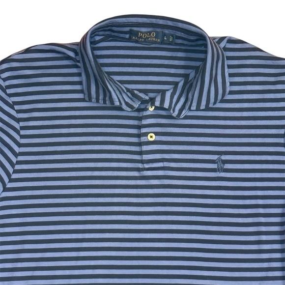 RALPH LAUREN Polo Shirt Blue and Black Striped Short Sleeve Large Blue Pony - Picture 2 of 3